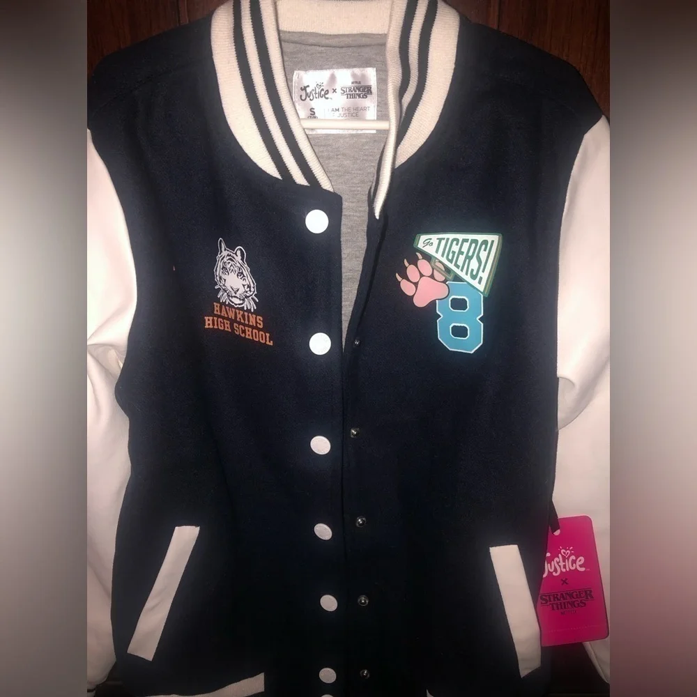 RARE NWT Justice Stranger Things Varsity Jacket Collegiate Collectible Girls 7/8